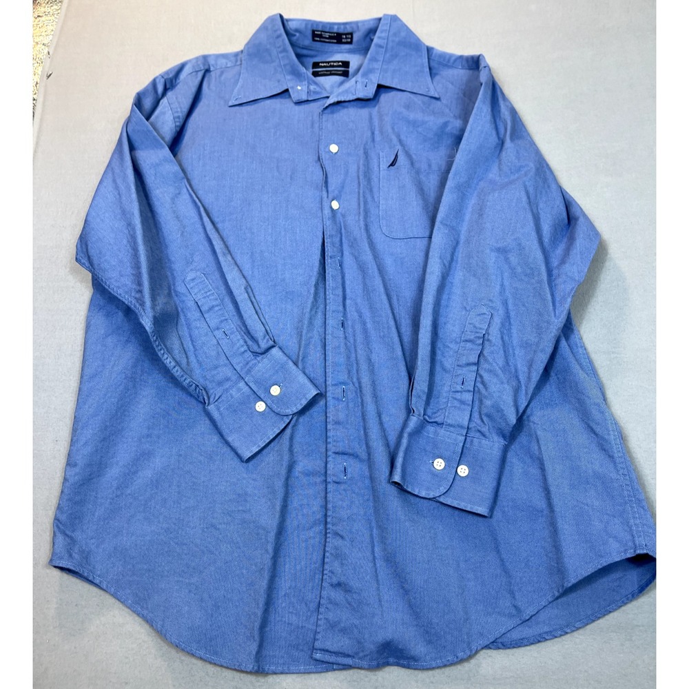 Nautica Shirt Mens 16.5 16 1/2 32 33 Blue Casual Button Up Long Sleeve Oxford